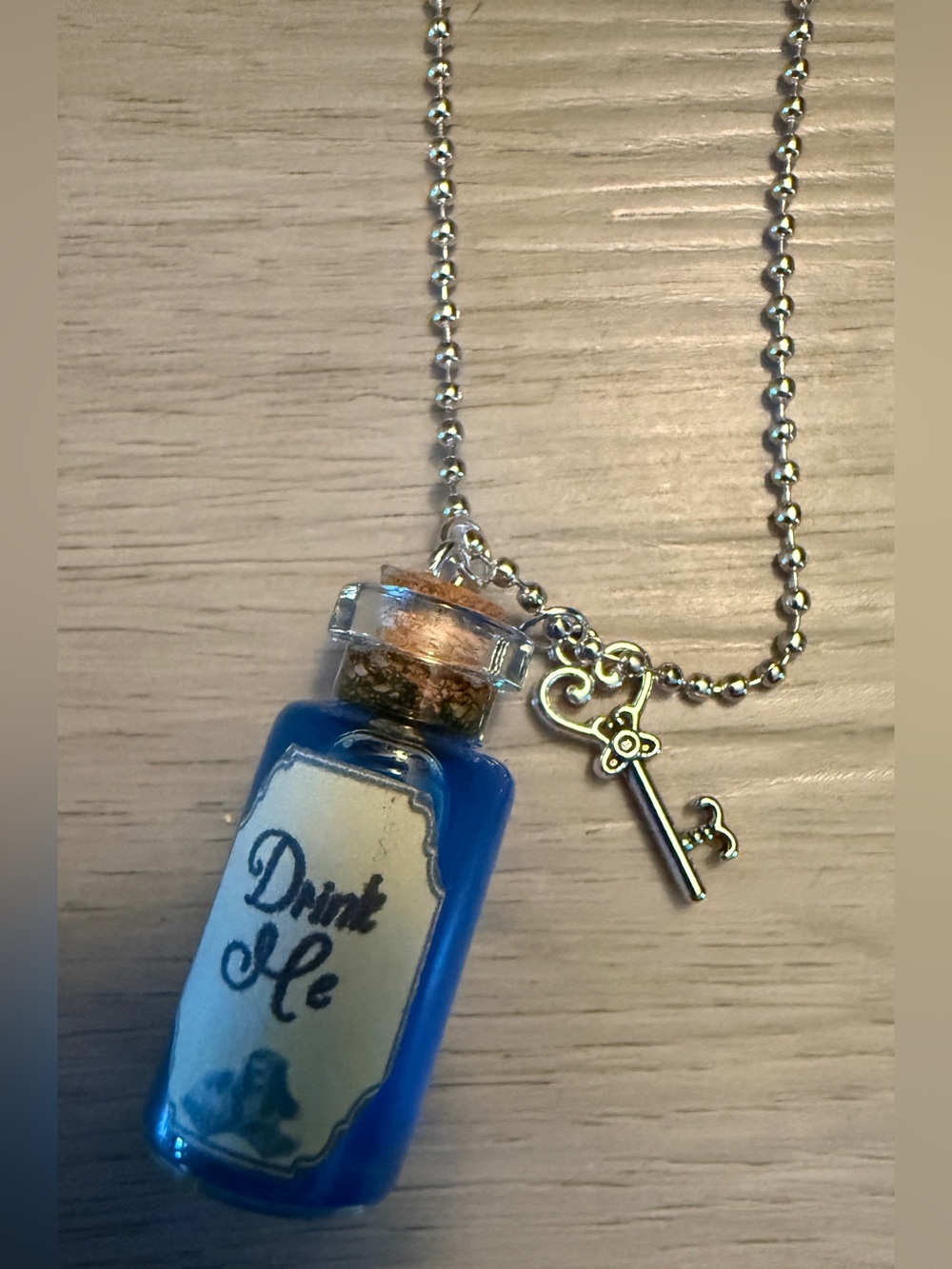 Alice in Wonderland "Drink Me" Potion Bottle Necklace Cork Top With Real Liquid